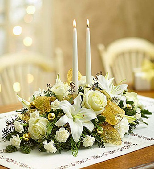 White and Gold Holiday Centerpiece