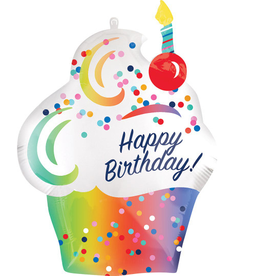 Oversize Happy Birthday Cupcake Mylar Balloon 20" x 27"