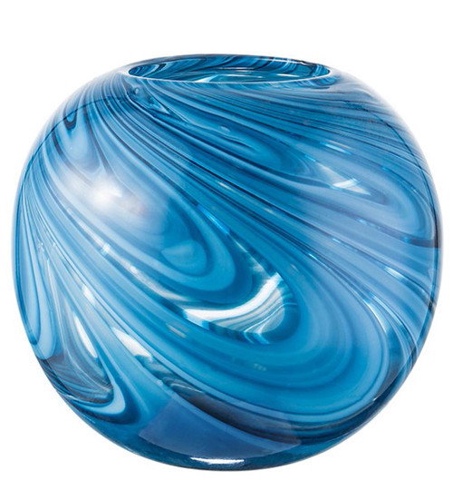Blue Swirl Art Glass Bowl Vase