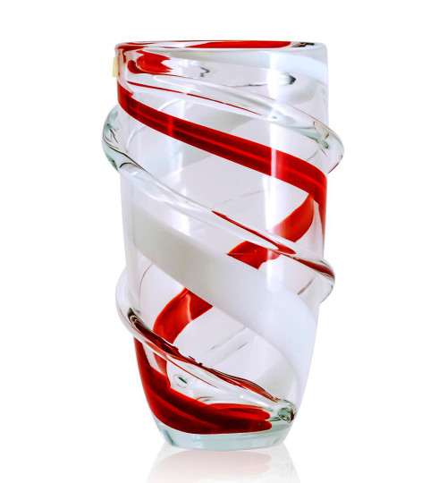 Red & White Swirl Art Glass Vase