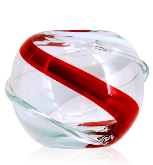 Red & White Swirl Art Glass Bowl Vase