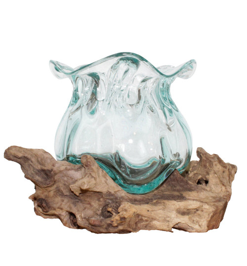Cohasset Molten Glass 15cm Lotus Vessel & Natural Wood Base