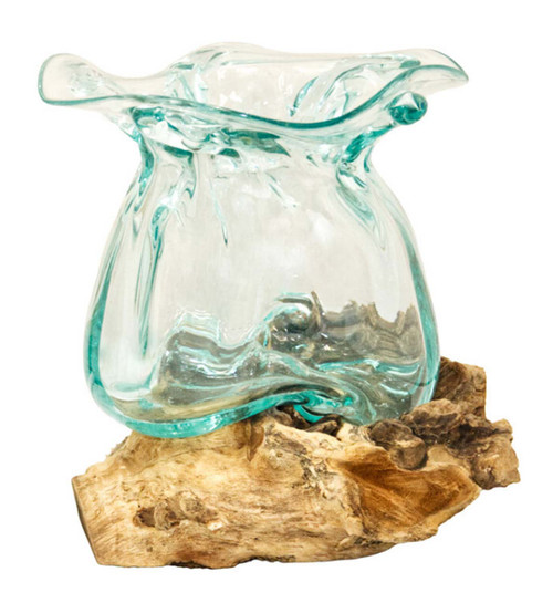 Cohasset Molten Glass 20cm Lotus Vessel & Natural Wood Base