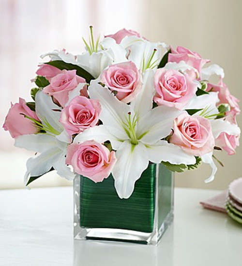 Modern Embrace™ Pink Rose And Lily Cube Bouquet - Large 91116L