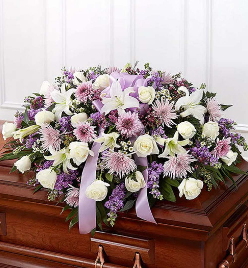 Lavender & White Mixed Half Casket Cover