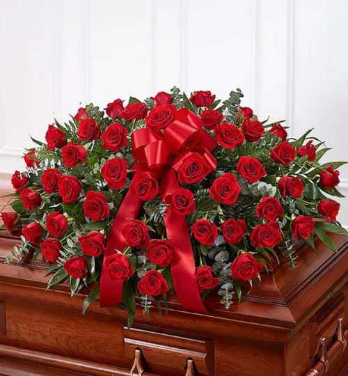 Red Rose Half Casket Cover