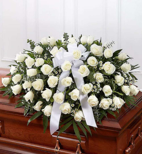 White Rose Half Casket Cover