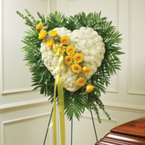 Solid White Standing Heart with Yellow Rose Break