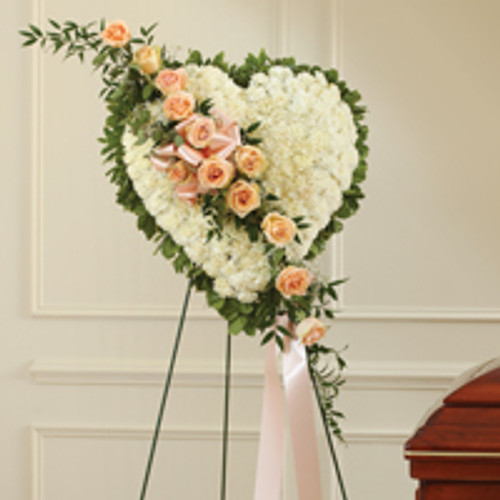 Solid White Standing Heart with Peach Rose Break
