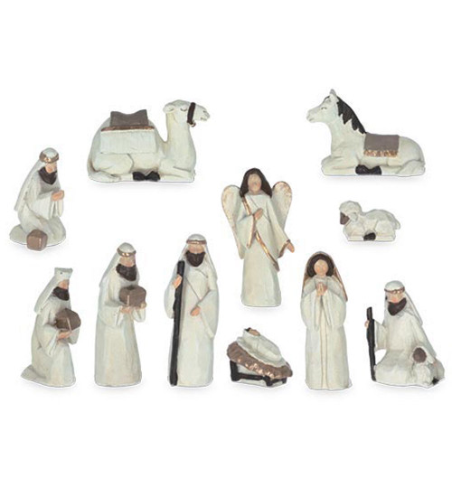 White & Gold 12 pc Resin Nativity Set