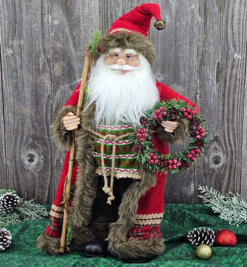 24" Rustic Holiday Wreath Santa
